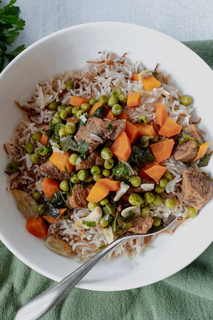 Lebanese Bizella (Beef, Pea and Carrot Stew)